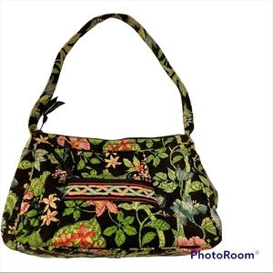 Vera Bradley Retired Print Botanica Quilted “New Hobo” Shoulder Bag Purse Black